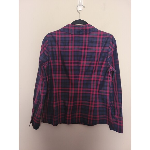 Talbots Silk Navy Pink Plaid Blouse Sz 10 Office Career Business Casual Preppy - Picture 6 of 9